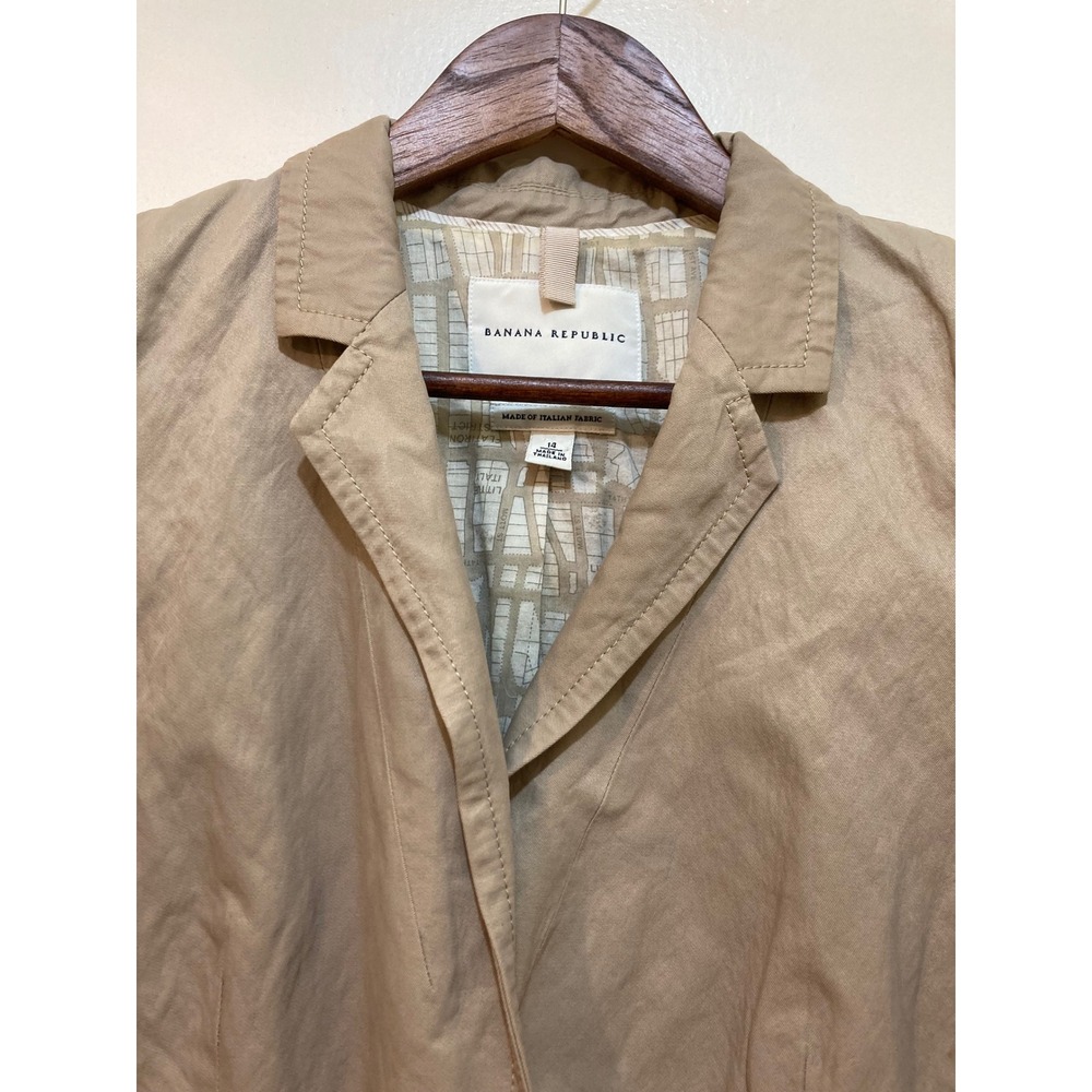 Banana Republic Blazer Women 14 Tan Italian Fabric Map Print Lined Office Career - Picture 3 of 11